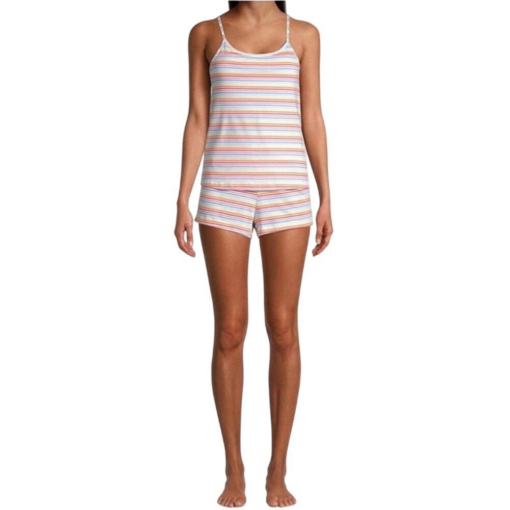 Calvin Klein Sz M Rainbow Striped Cotton Blend Pj Set Tank Top and Shorts